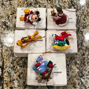 Disney Grolier Christmas Magic Ornaments Lot 5 Mickey Pluto Elmo Aladdin Belle